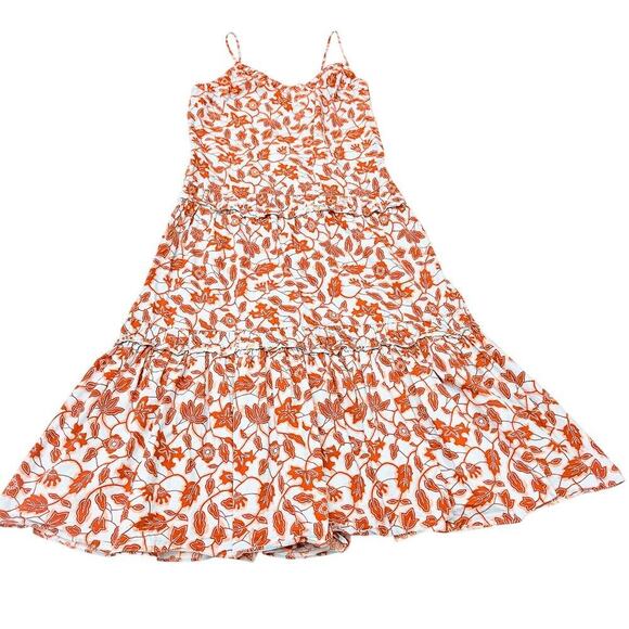 Derek Lam 10 Crosby V-Neck Midi Dress Flower Print Blue Orange Size 38 - Picture 1 of 6